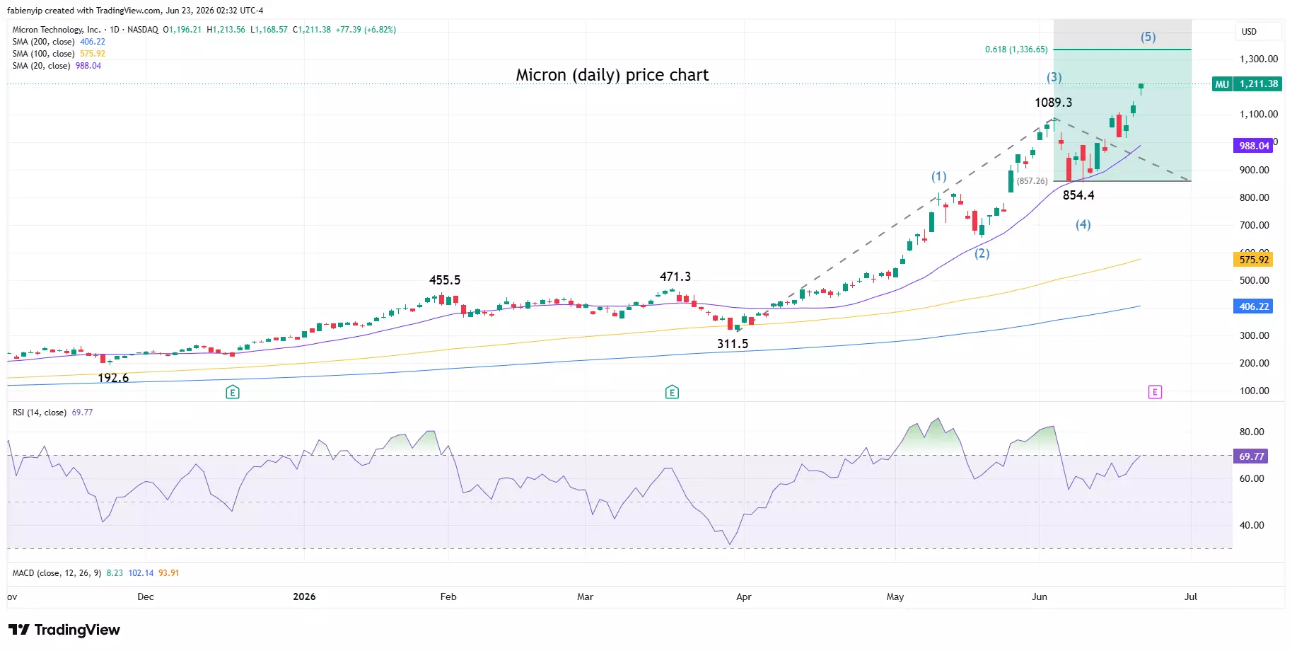 Micron daily price chart