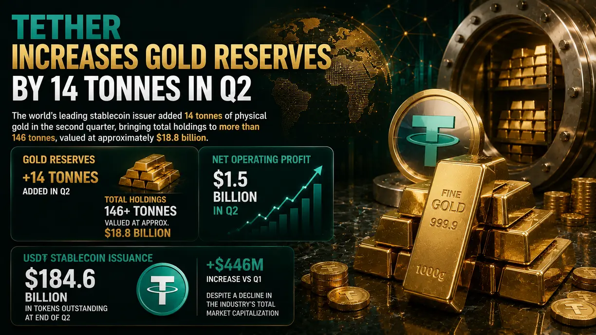 Tether increases gold reserves by 14 tonnes in Q2 as profits increase by 1.5 billion teaser image
